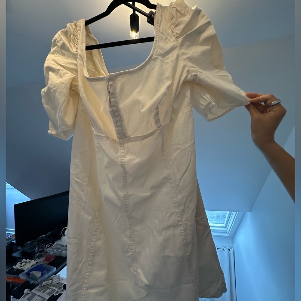 NWT Free People Cream Denim Minidress Puff Sleeve Cheyenne Sundress NEW
